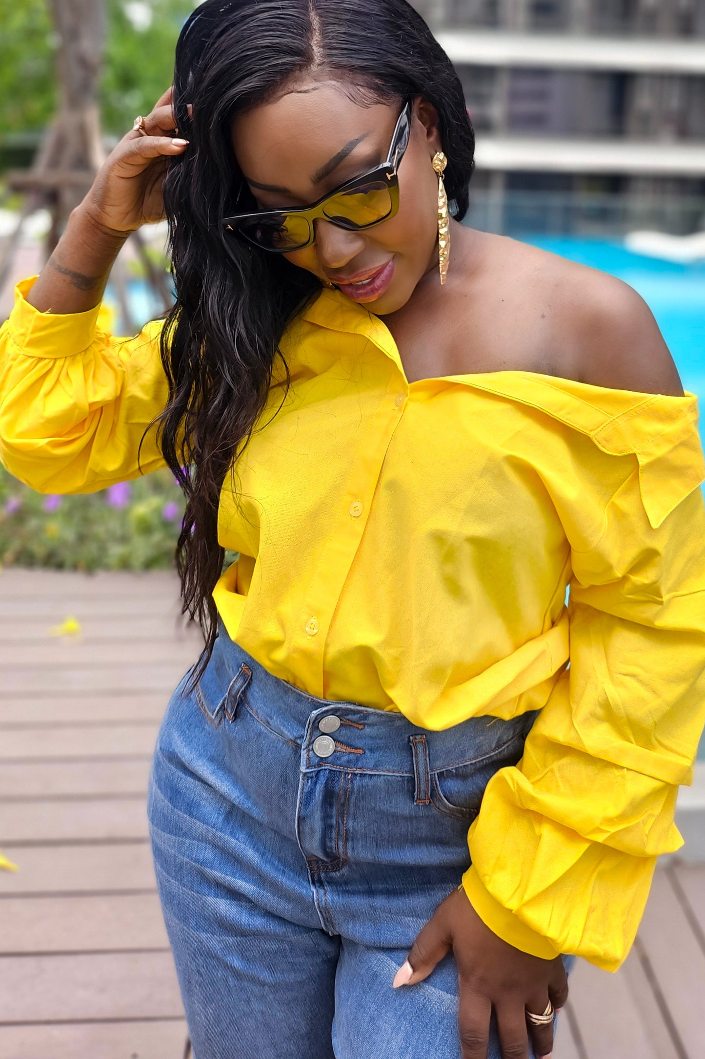 Off The Shoulder Yellow Shirt