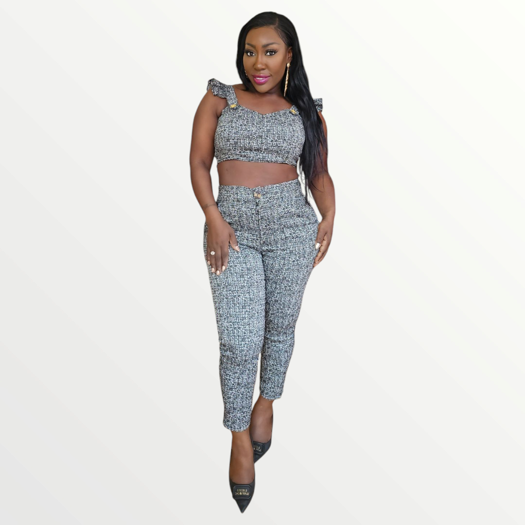 Mock Tweed Cropped Top & Trouser Co-Ord