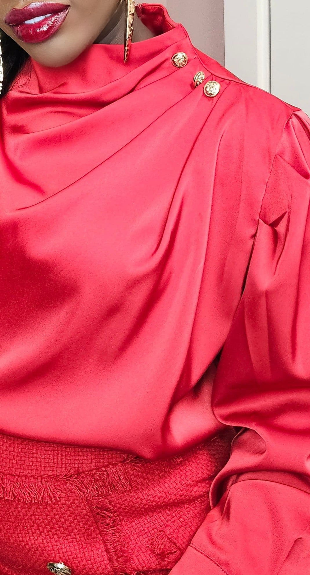 Draped Red Satin Blouse