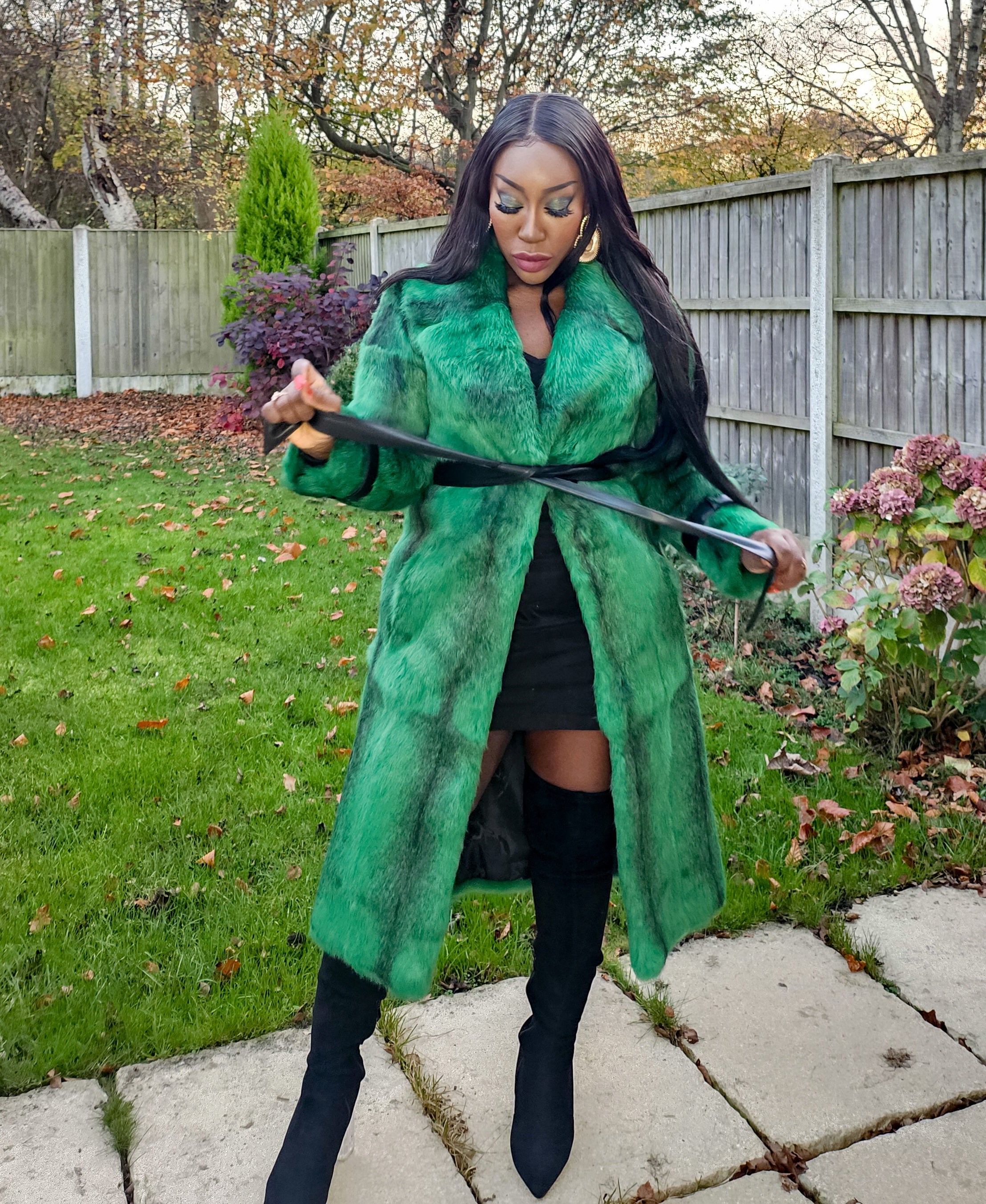 Green & Black Fur Coat