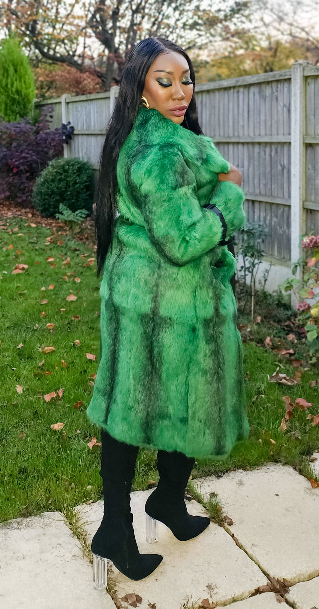 Green & Black Fur Coat