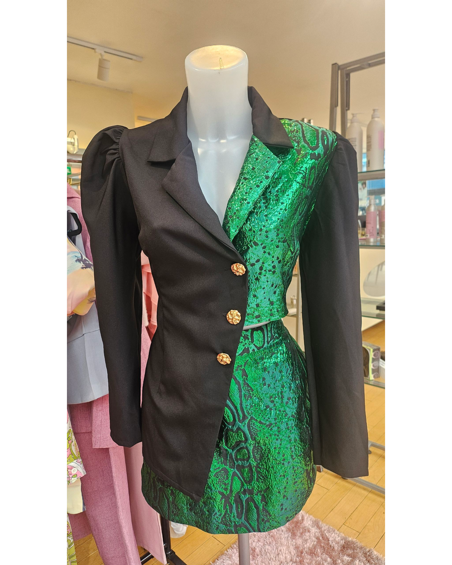 Green Cropped Jacket & Skirt