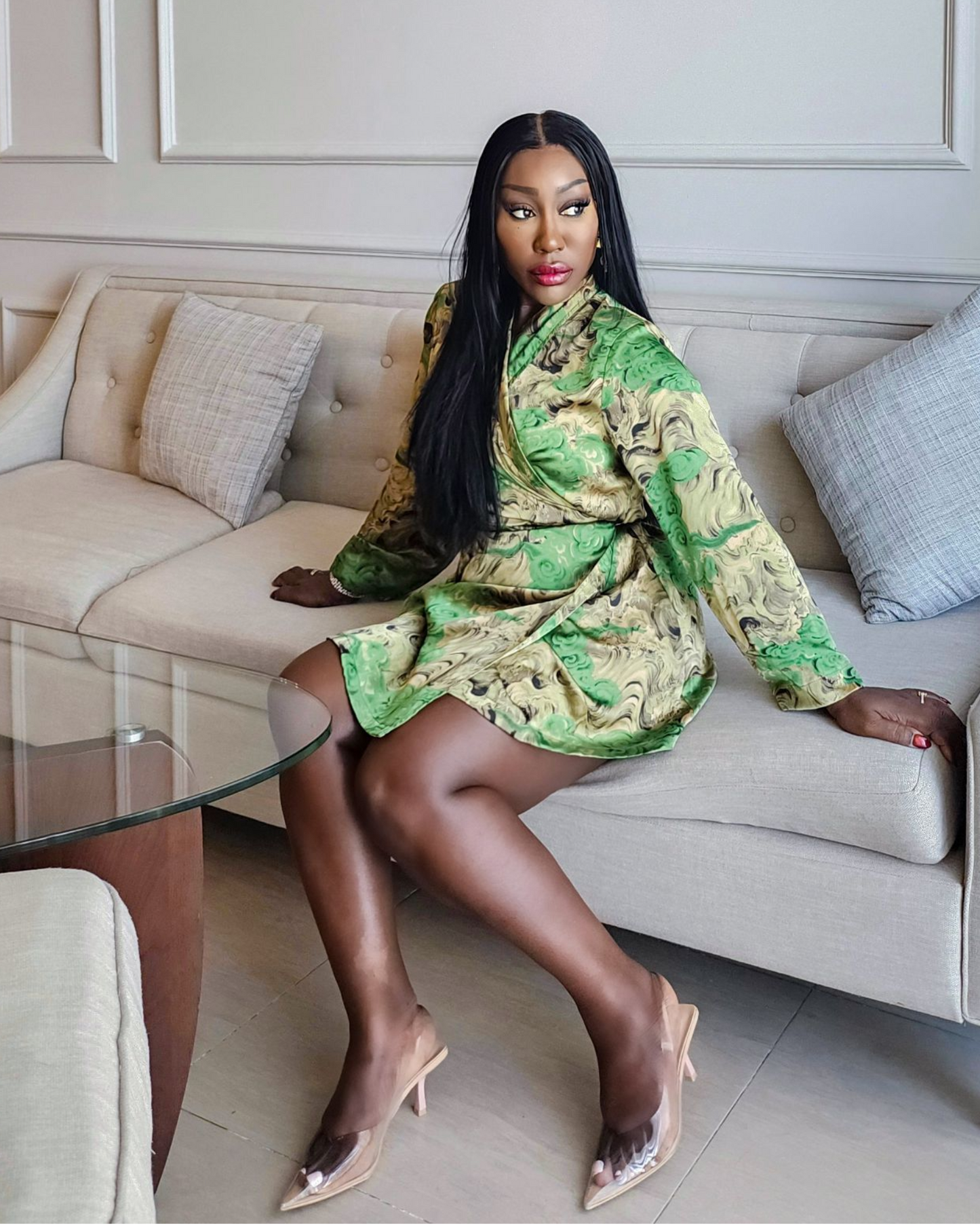 Green Patterned Silk Dress/Shacket