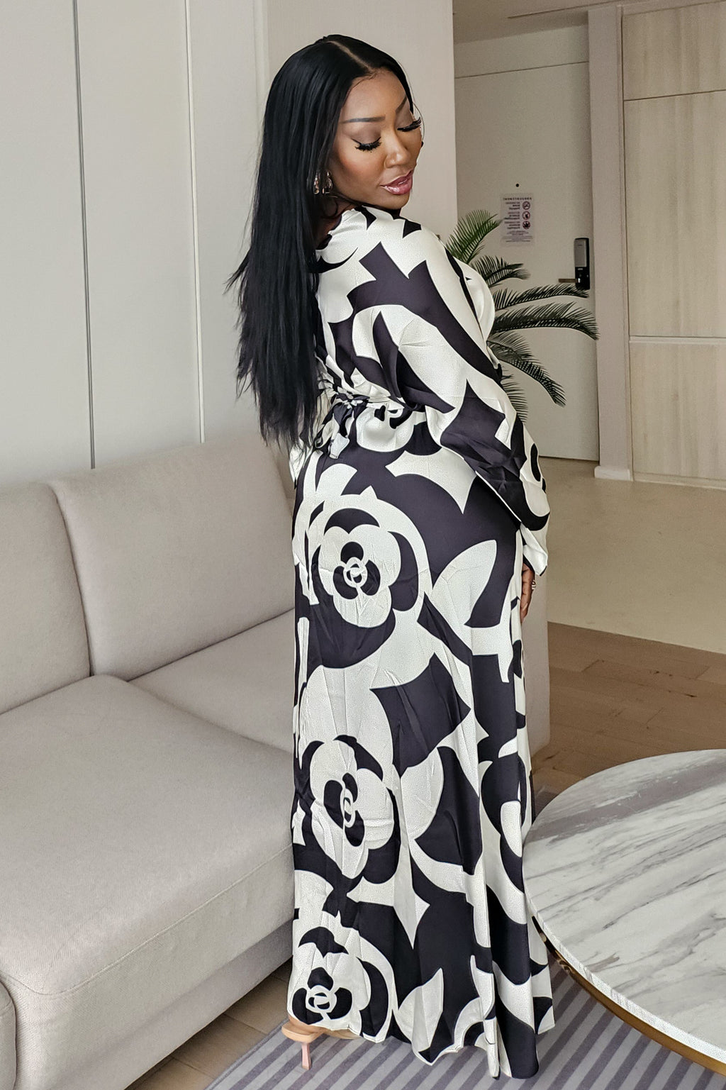 Black & White Print Satin Dress