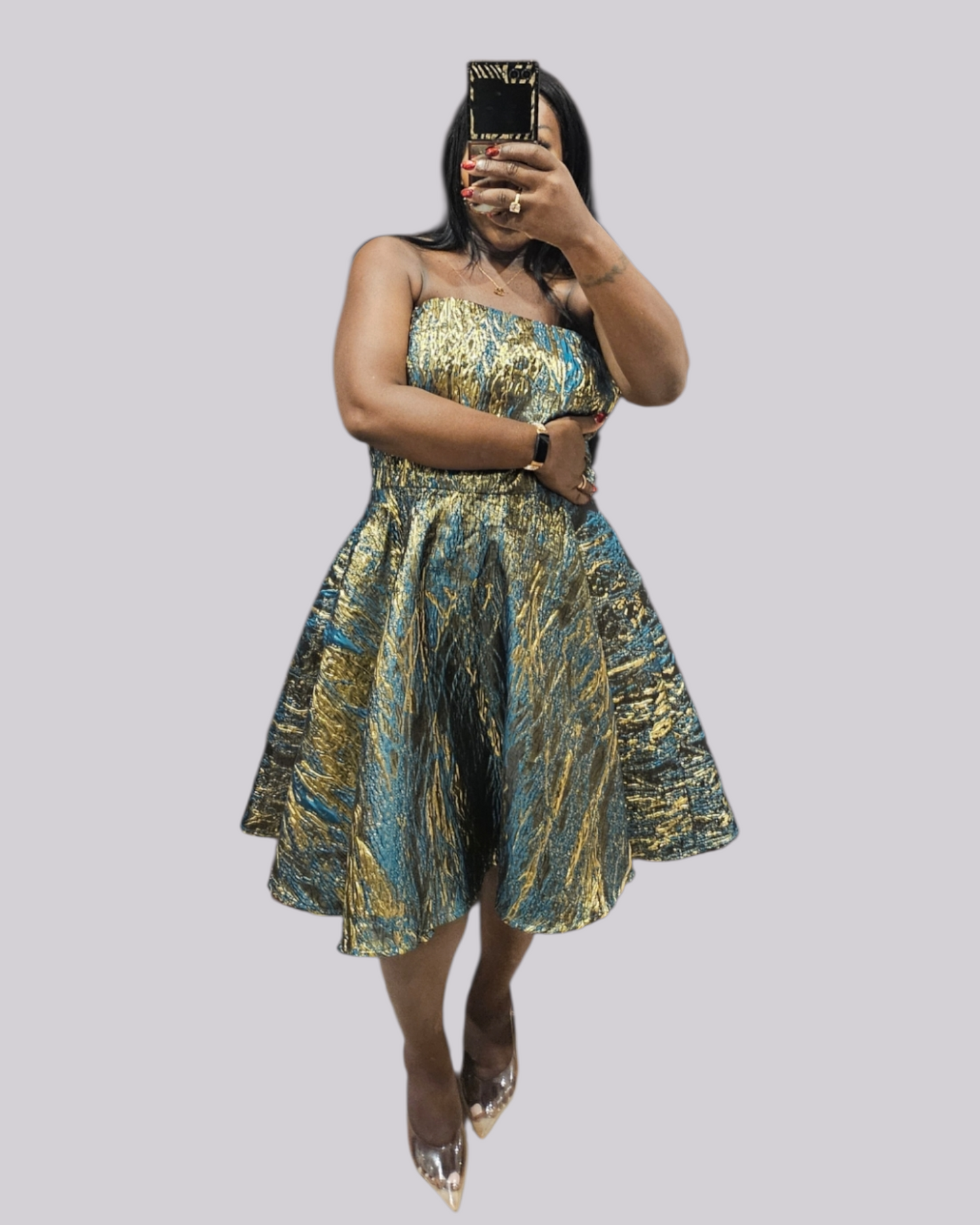 Strapless A-line Green & Gold Dress