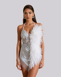 Handmade Silver & White Feather Sequin Party Dress