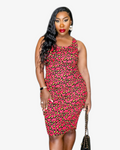 Custom Cut Red & Yellow Print Bodycon Dress