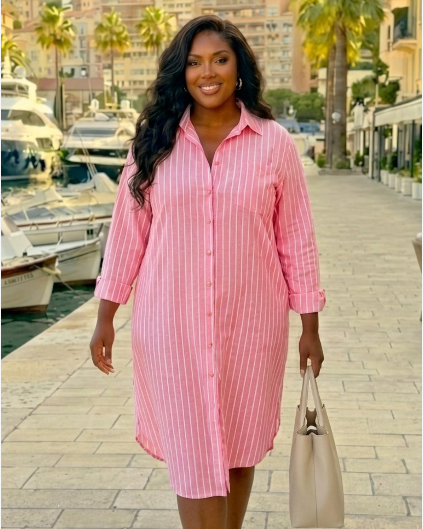Pink Pinstripe Shirt Dress