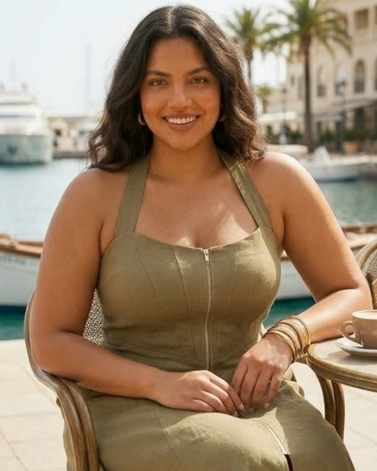 Khaki Halterneck Midi Dress