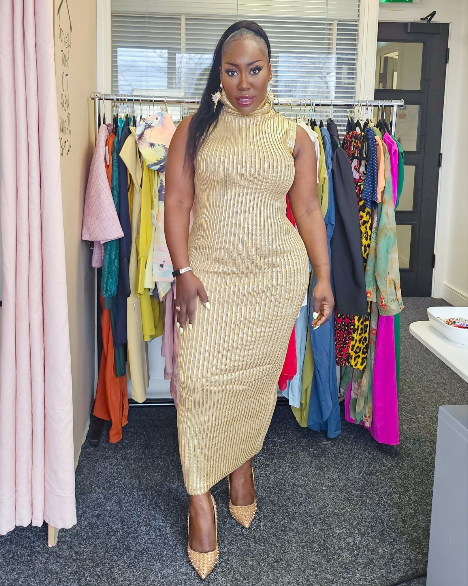 Gold Rib Knit Bodycon Dress