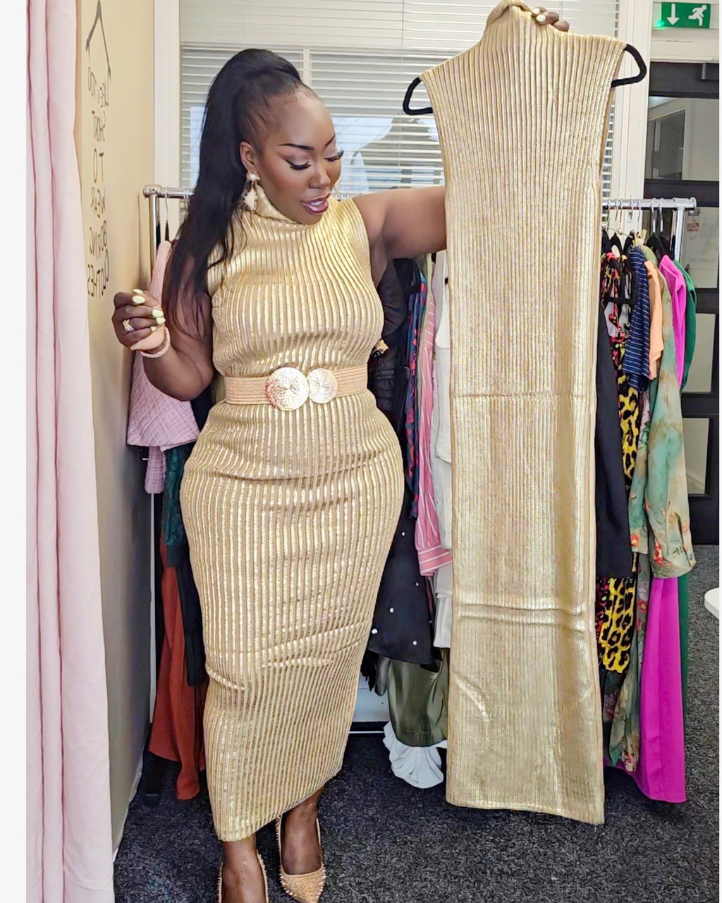 Gold Rib Knit Bodycon Dress