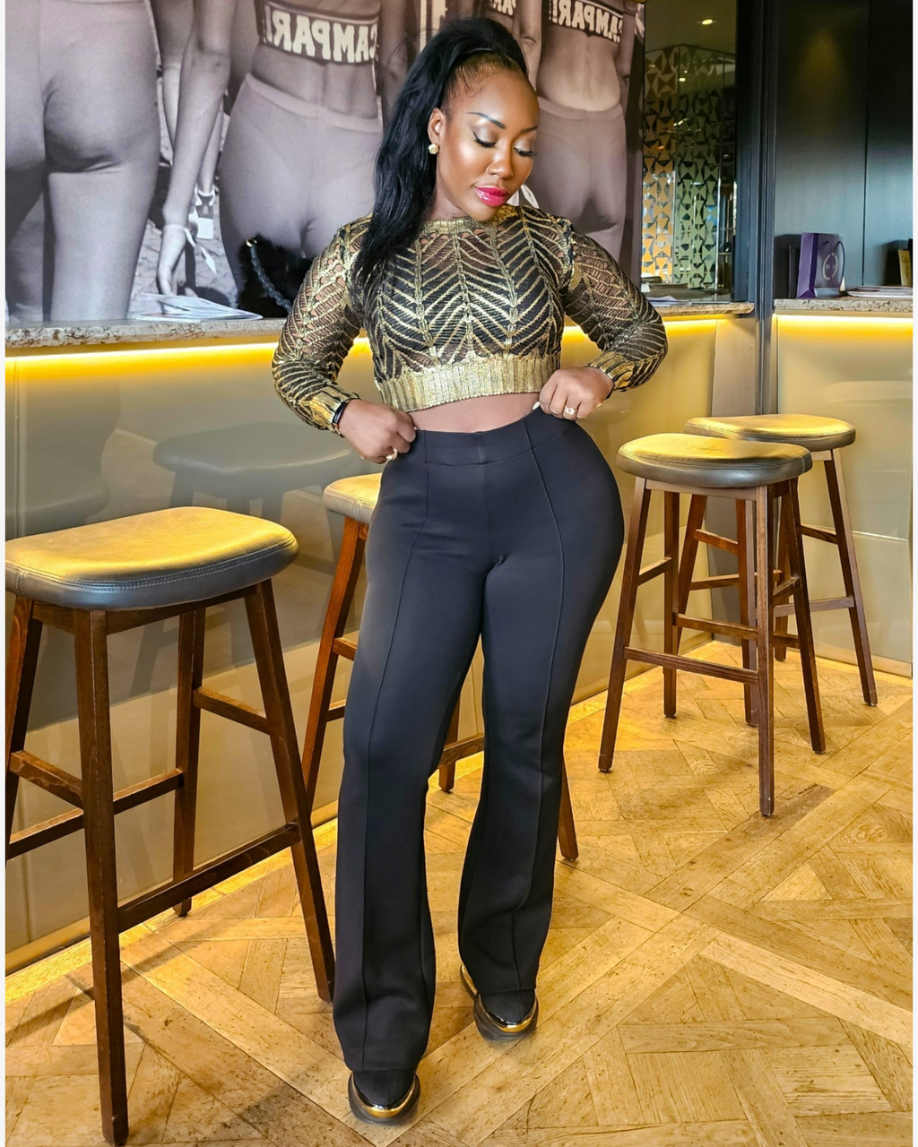 Black and Gold Crochet Cropped Top