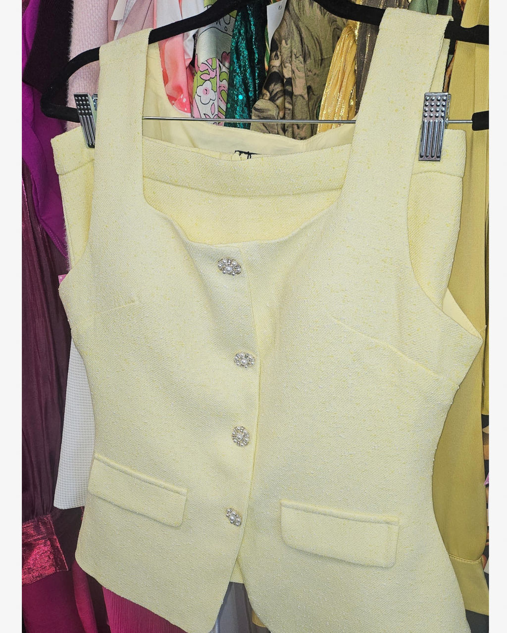 Yellow Tweed Skirt Set