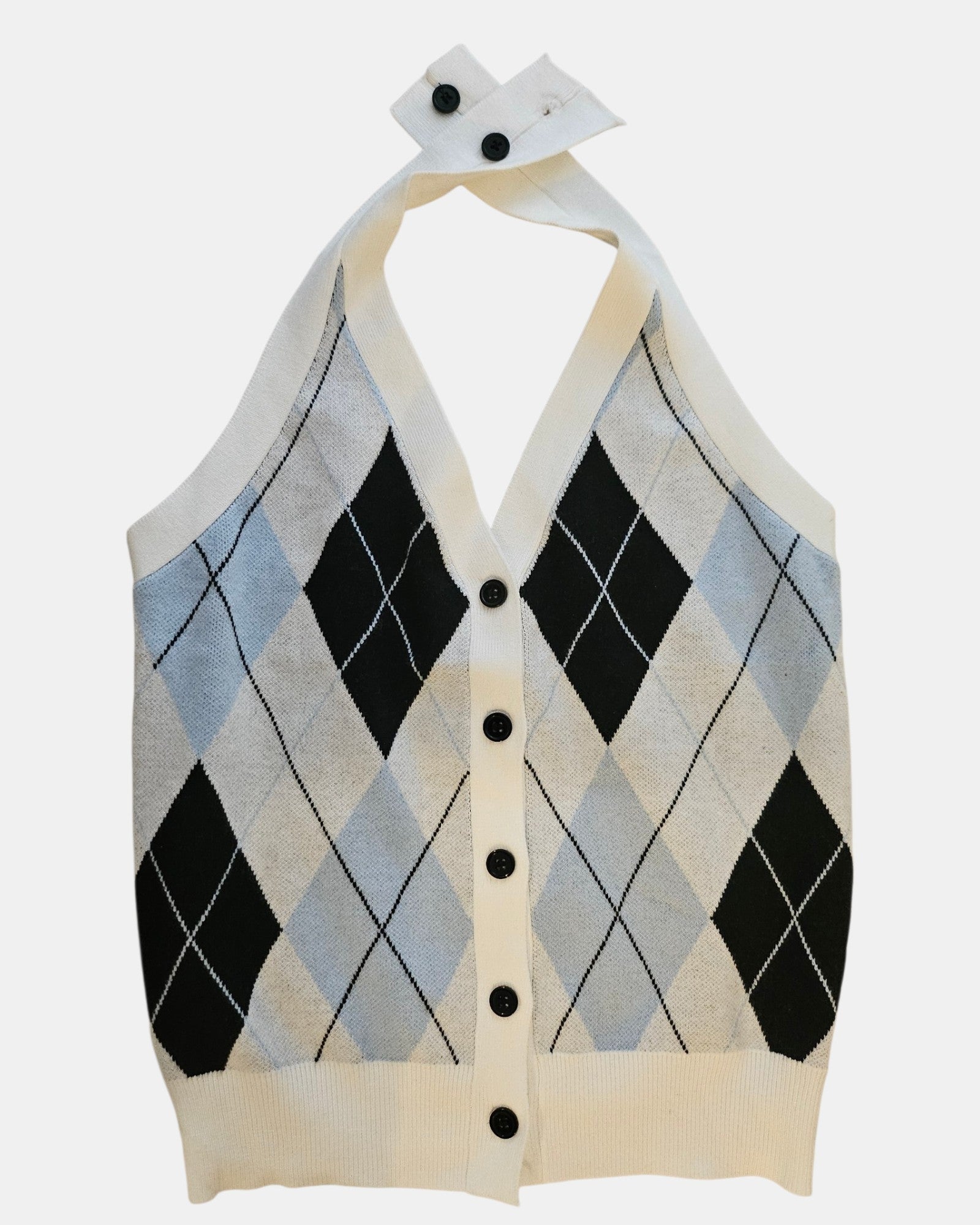 Blue & White Argyle Halterneck Top