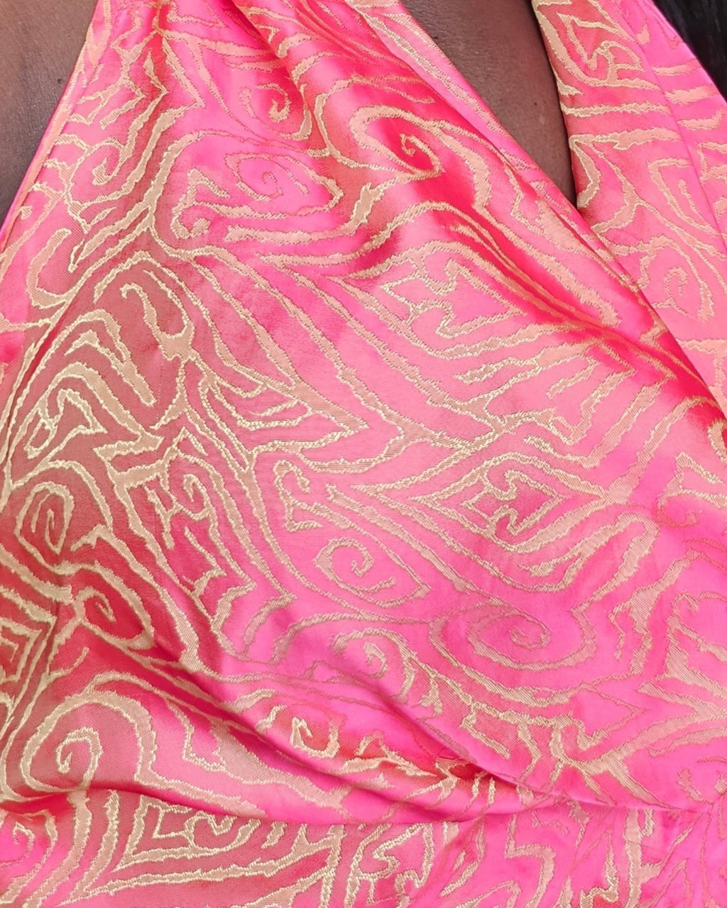 Coral Sunset Satin Halterneck Dress