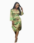 Green Marble Print Wrap Dress