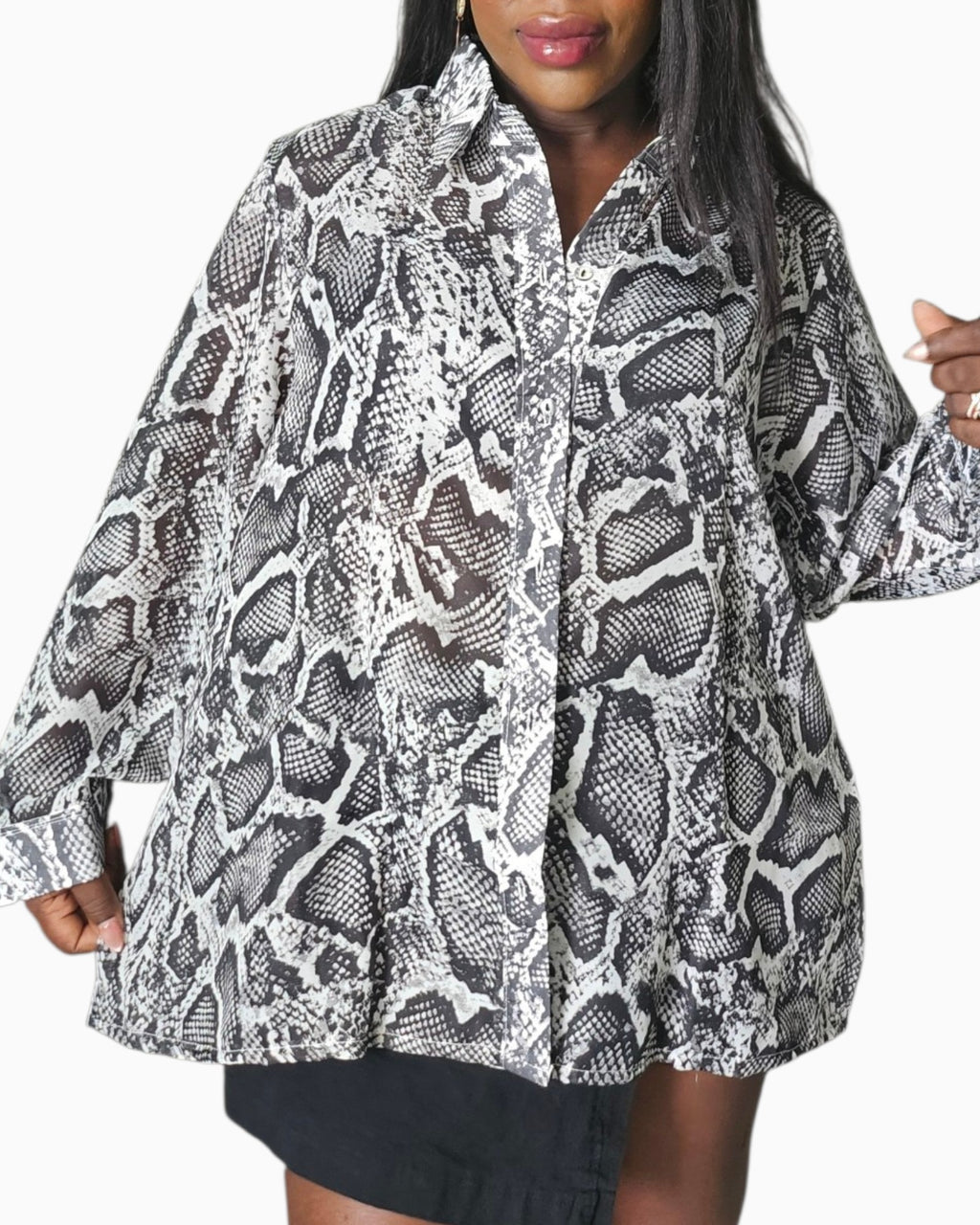 Sheer Black & White Snake Print Shirt
