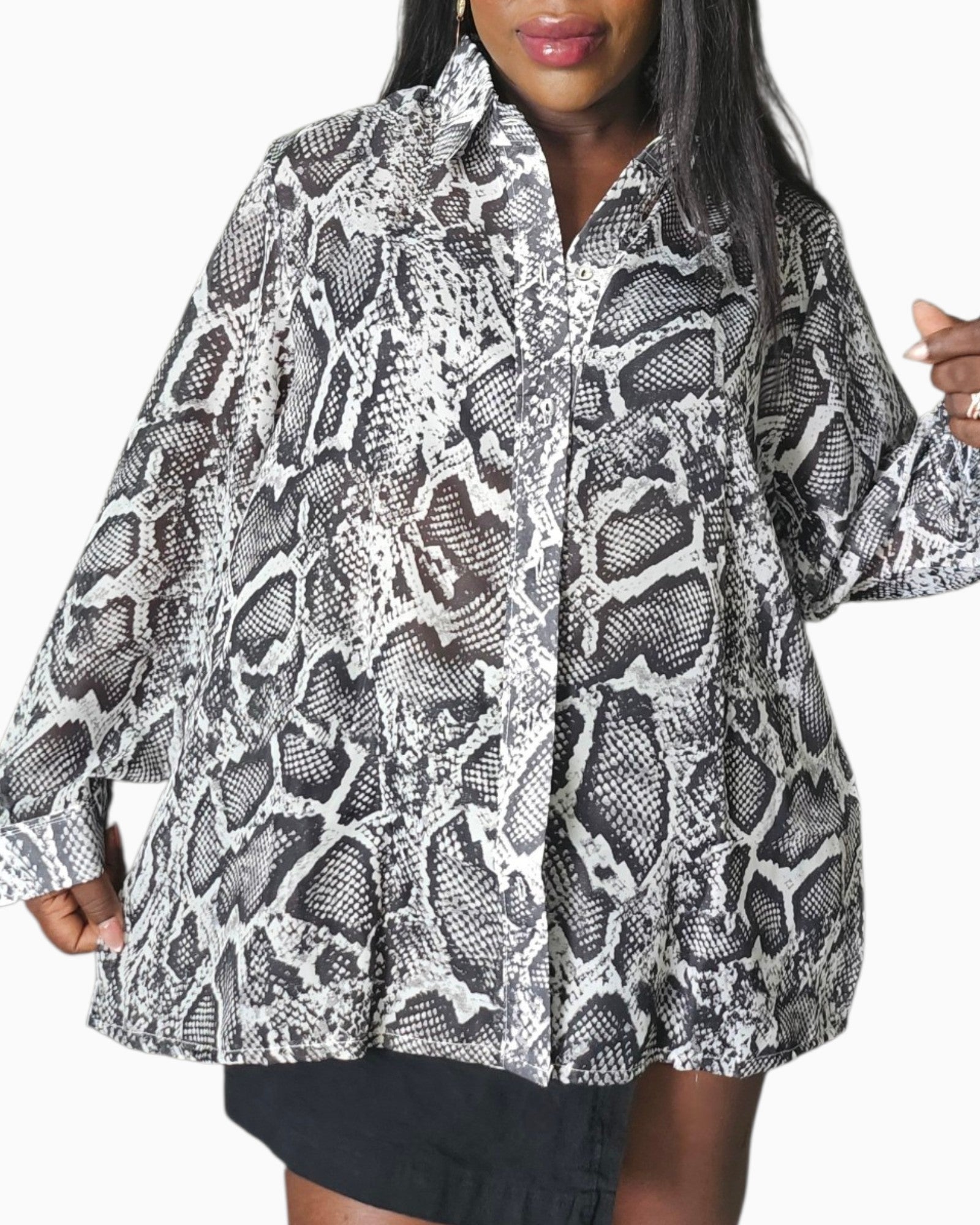 Sheer Black & White Snake Print Shirt
