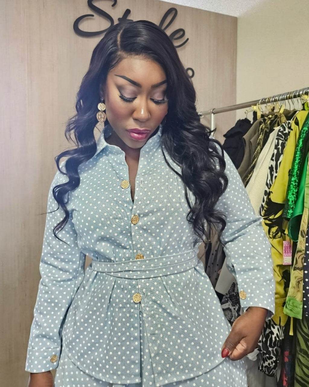 Light Denim Polka Dot Set
