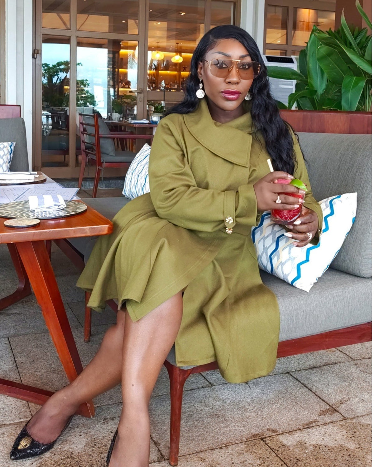Olive Green Coat Dress