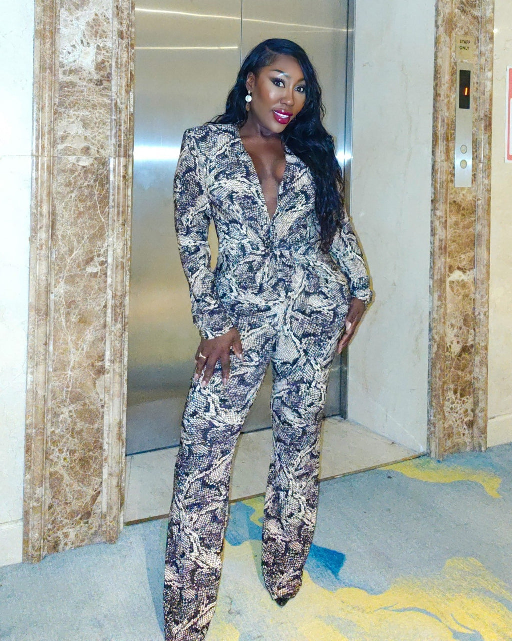 Snake Print Plunge Jumpsuit