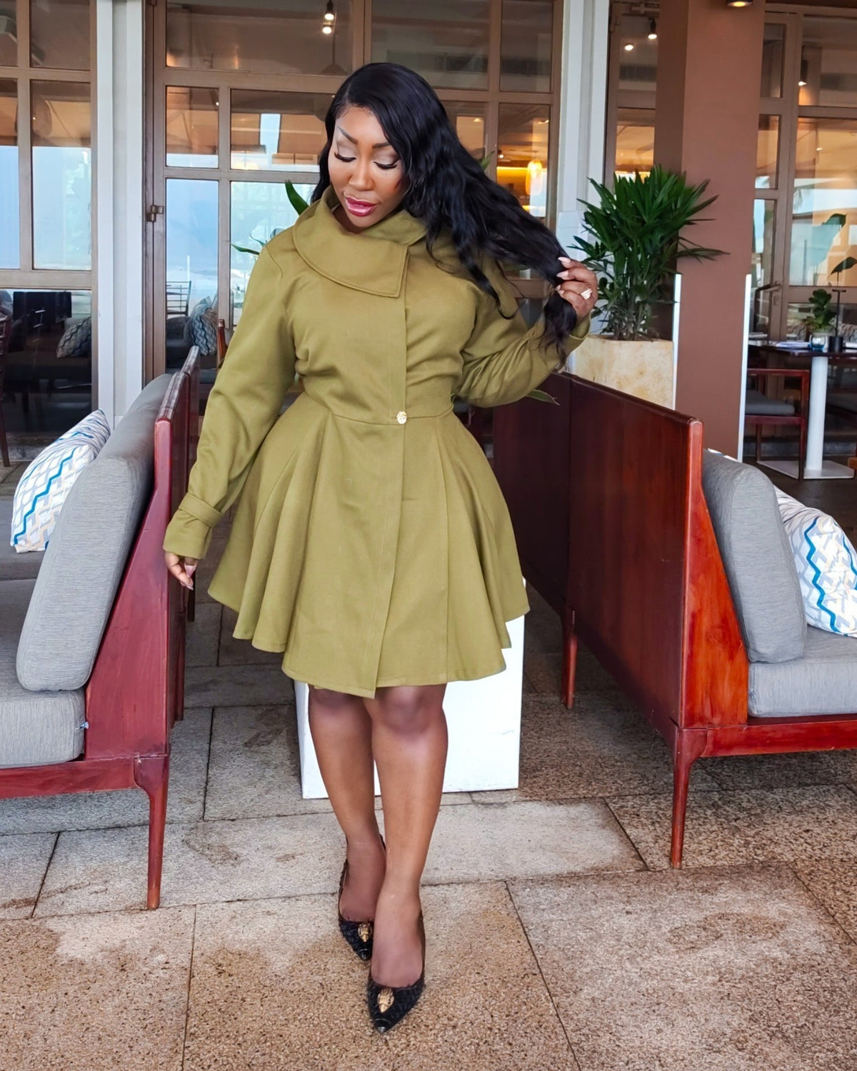 Olive Green Coat Dress