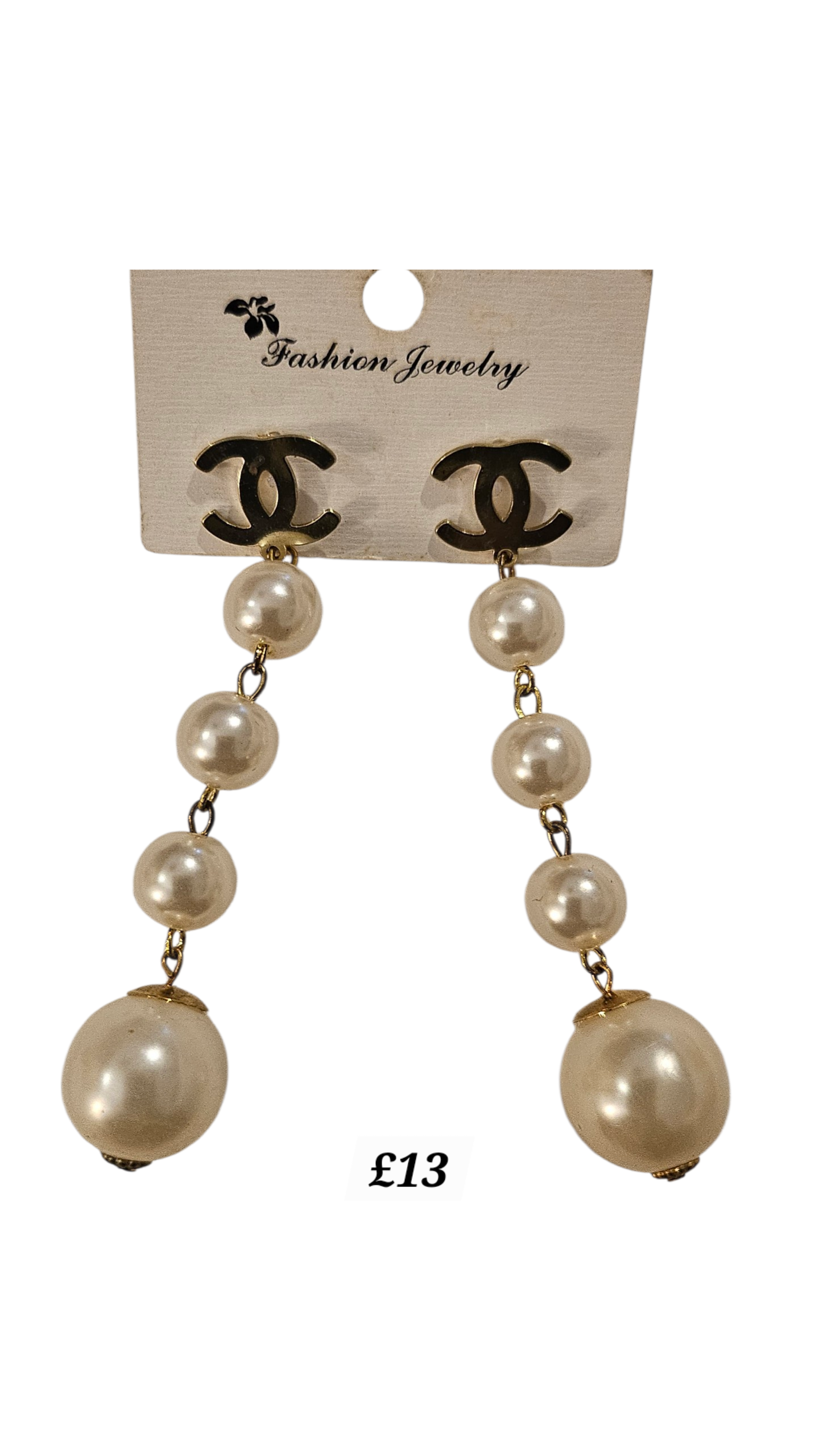 CC Dangle Pearl Earrings