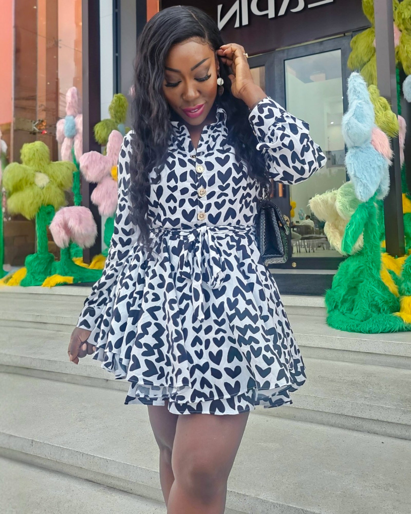 Heart Print Shirt Dress