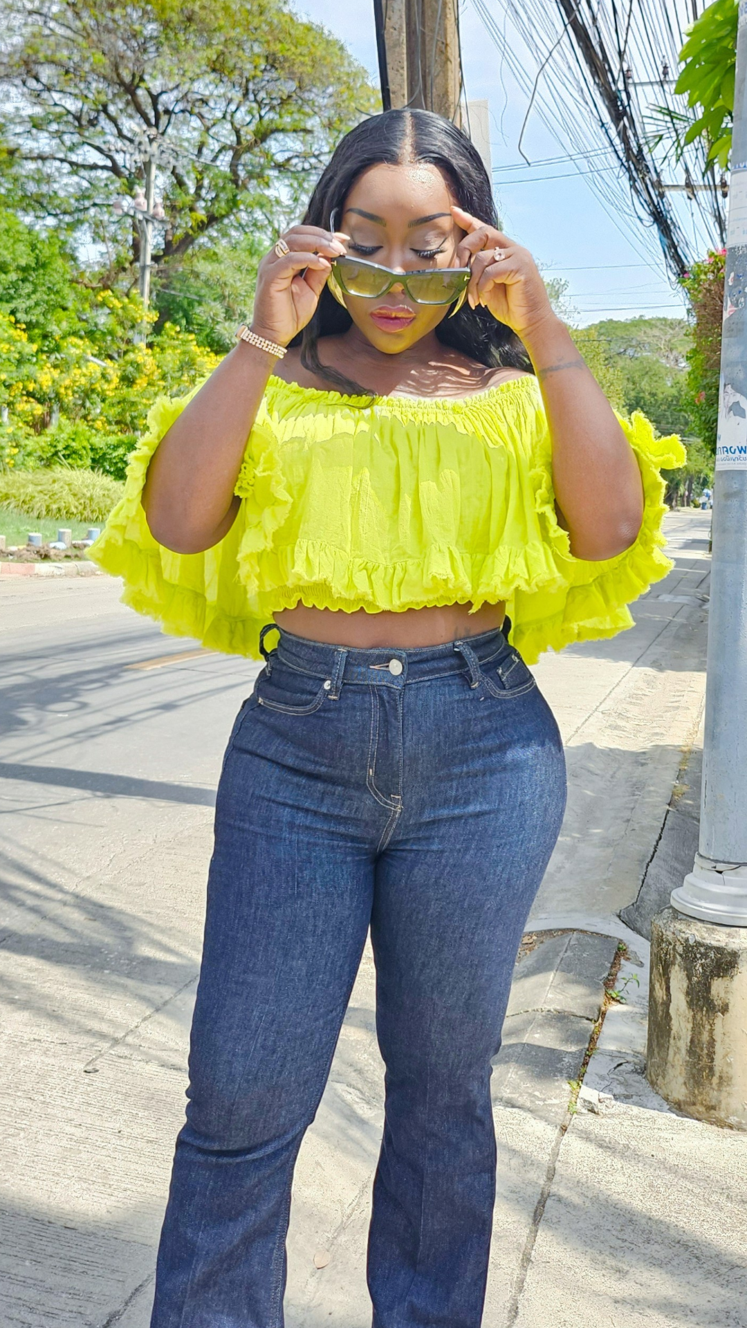 Off The Shoulder Neon Green Top