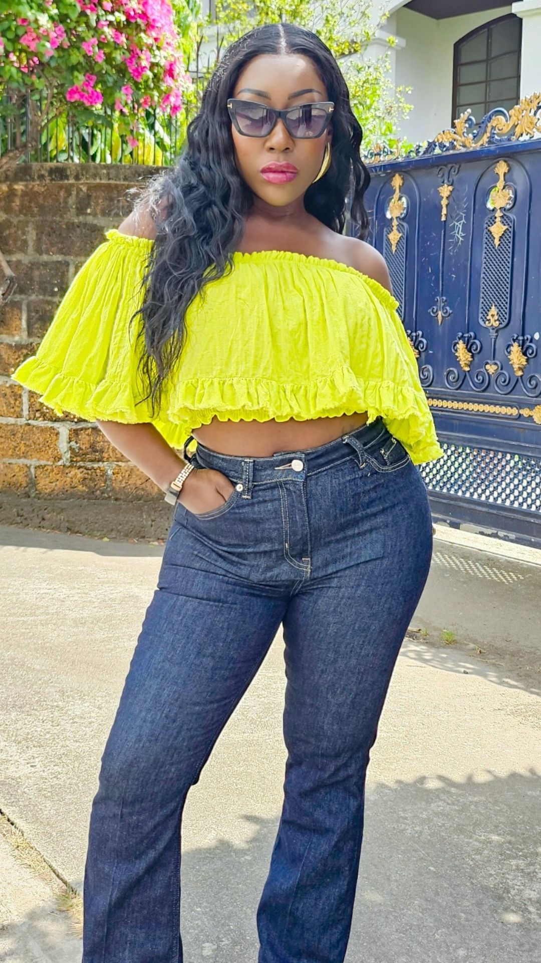 Off The Shoulder Neon Green Top