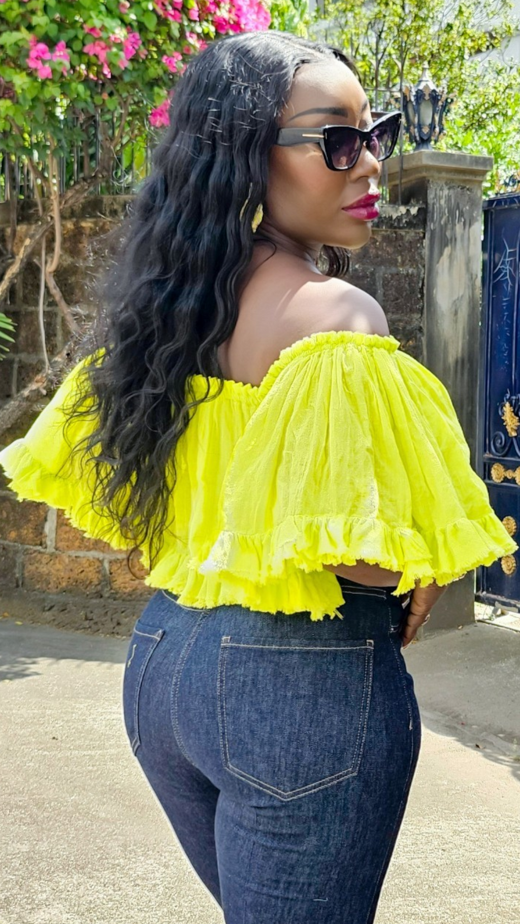 Off The Shoulder Neon Green Top