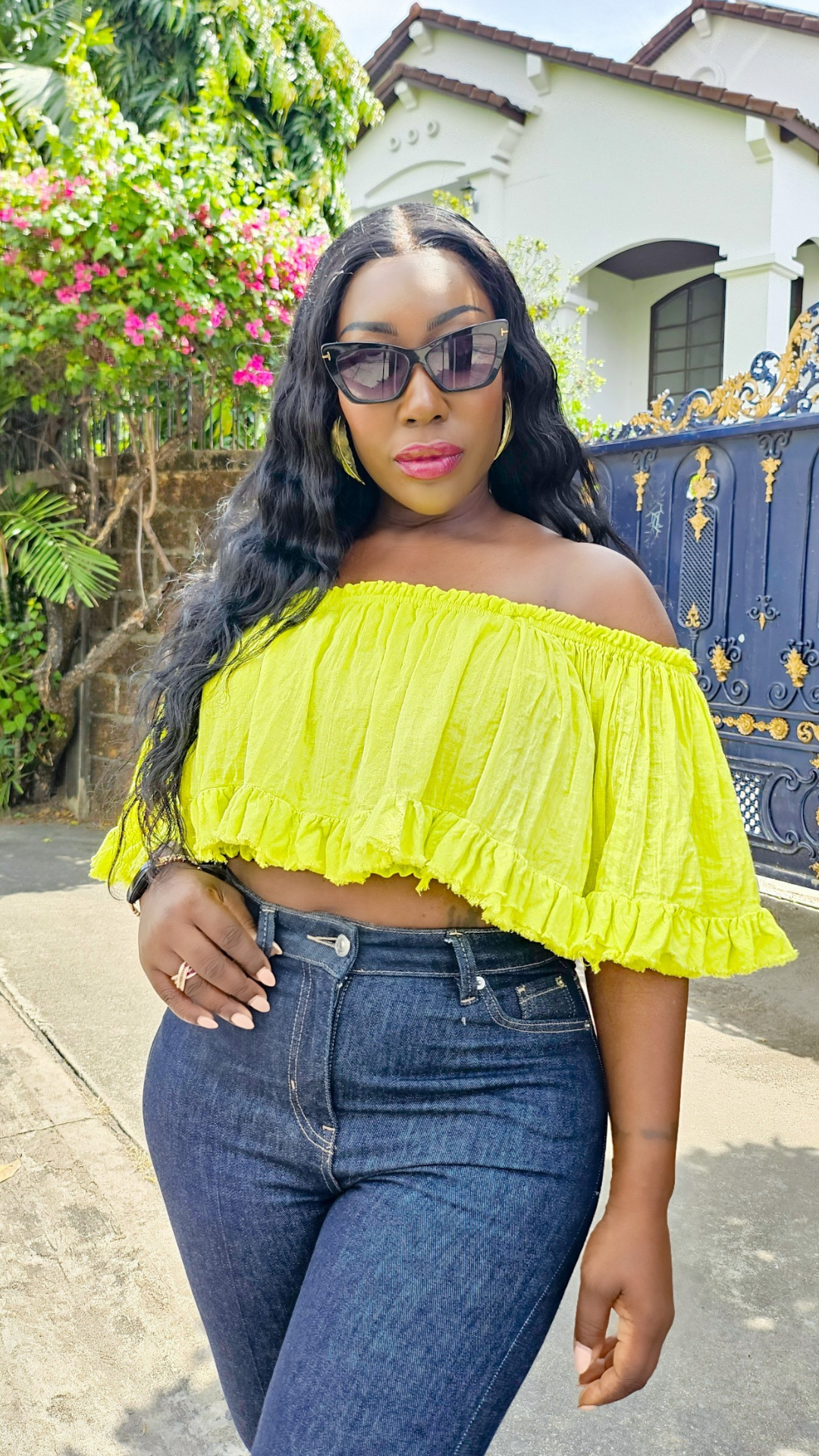 Off The Shoulder Neon Green Top