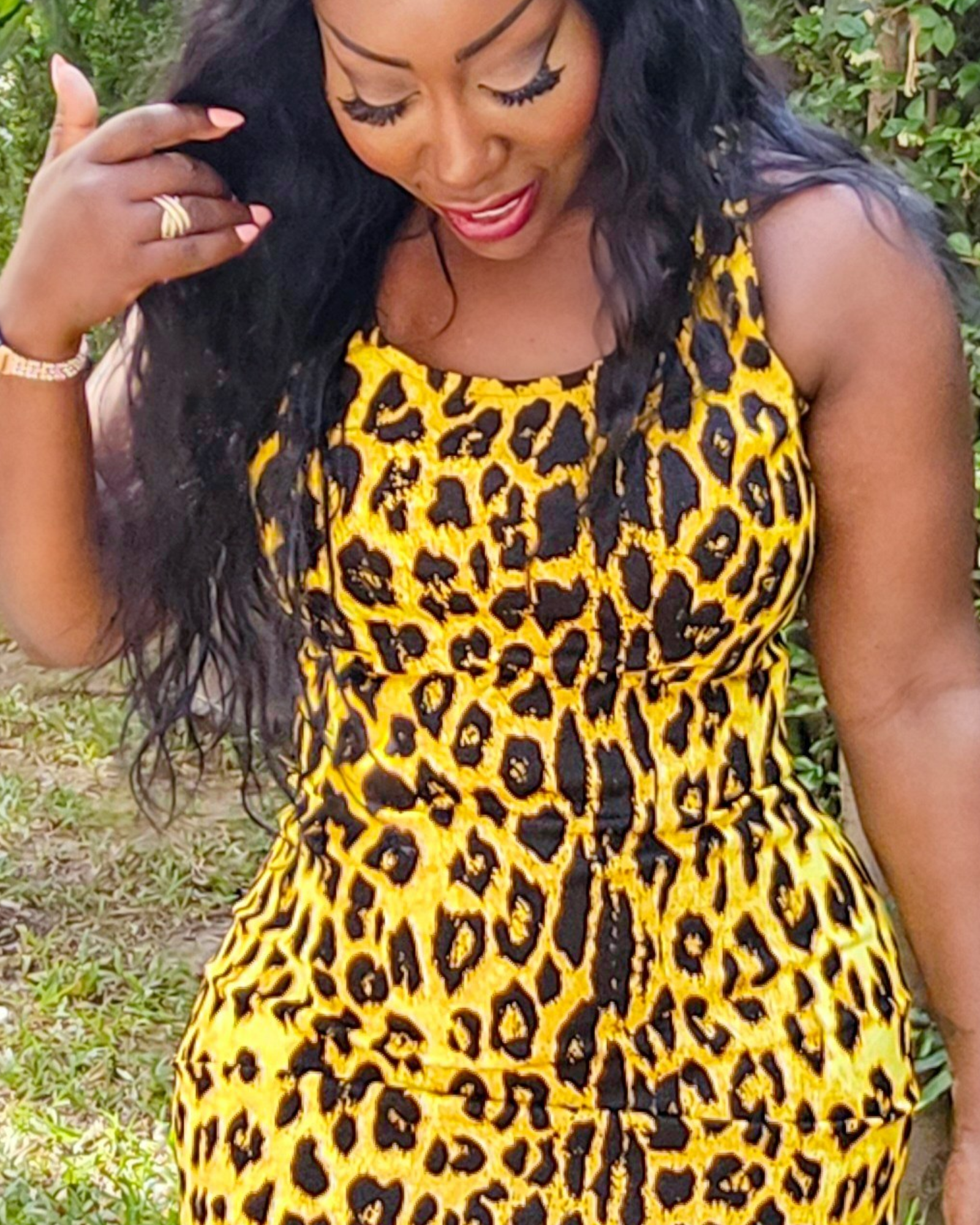 Custom Cut Yellow Leopard Print Bodycon Dress