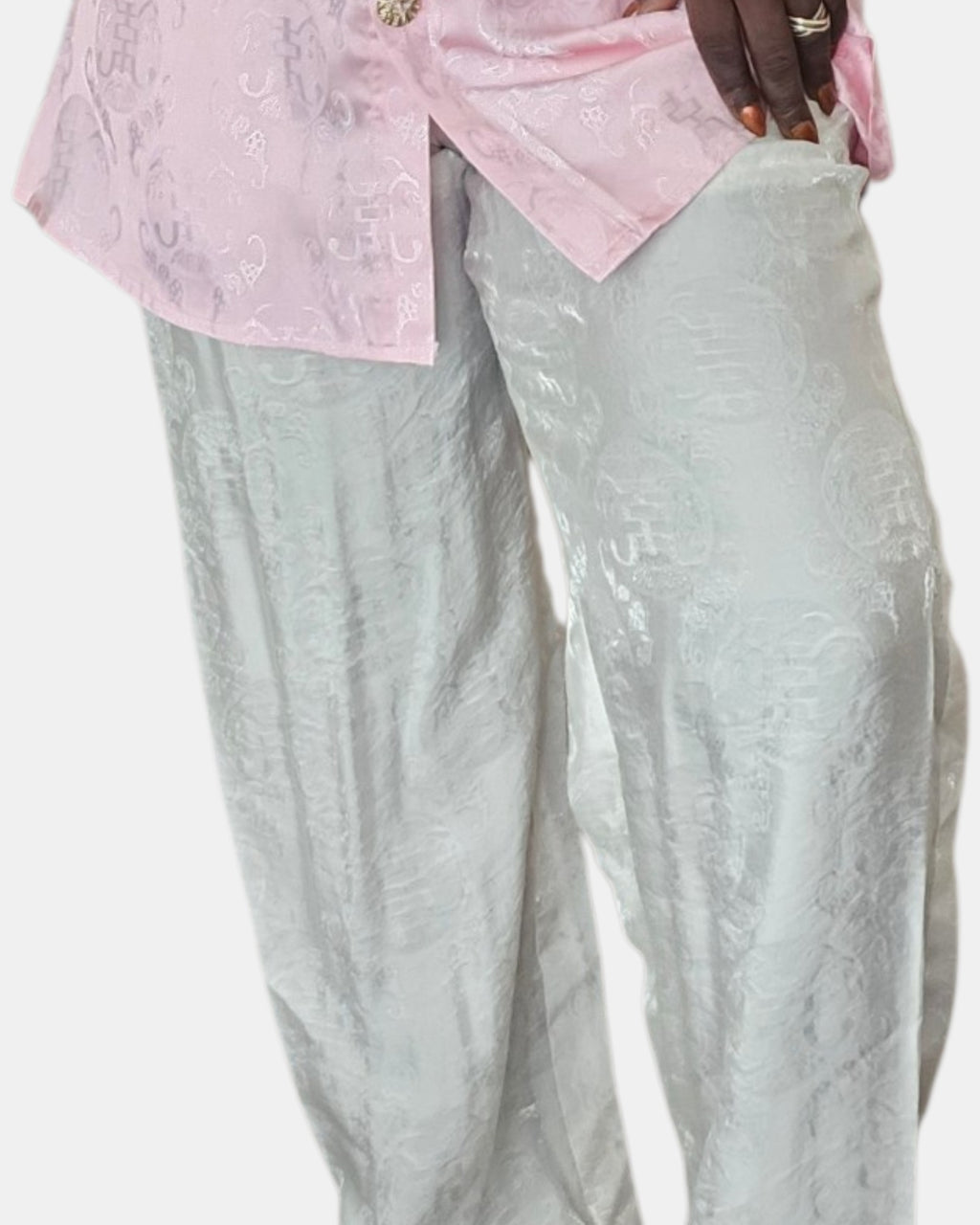 White Shimmer Satin Trousers