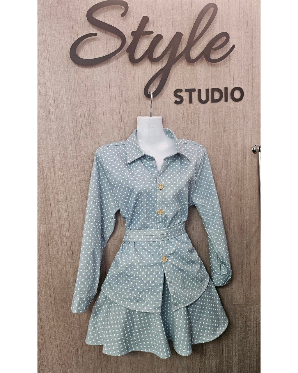 Light Denim Polka Dot Set