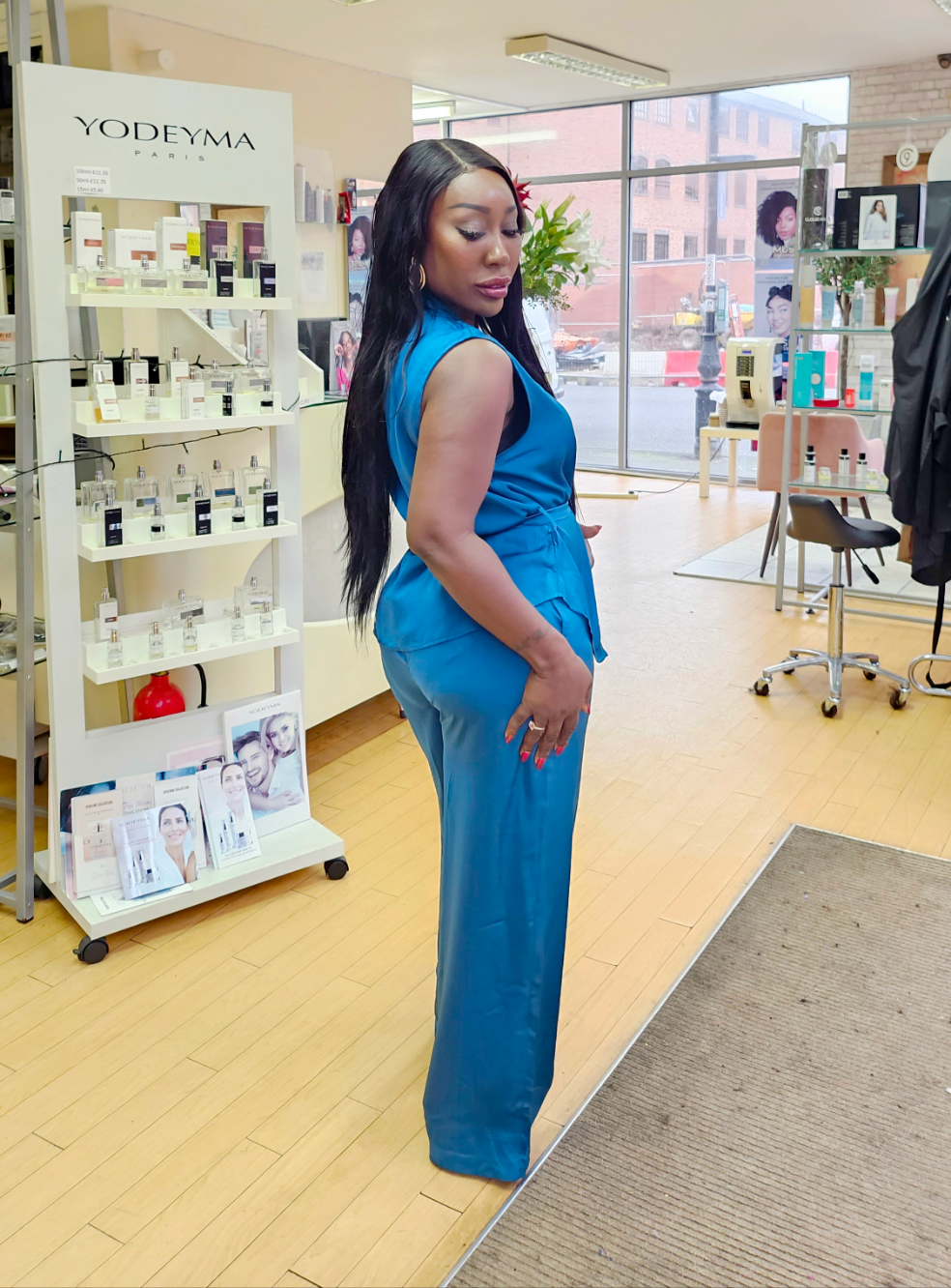 Teal Satin Trouser Set