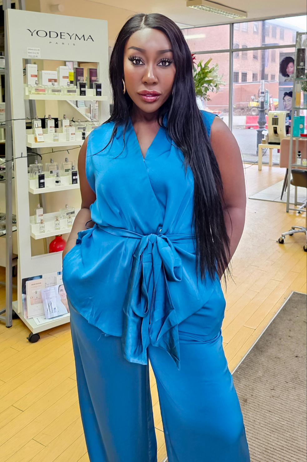 Teal Satin Trouser Set