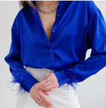 Blue Satin Feather Shirt