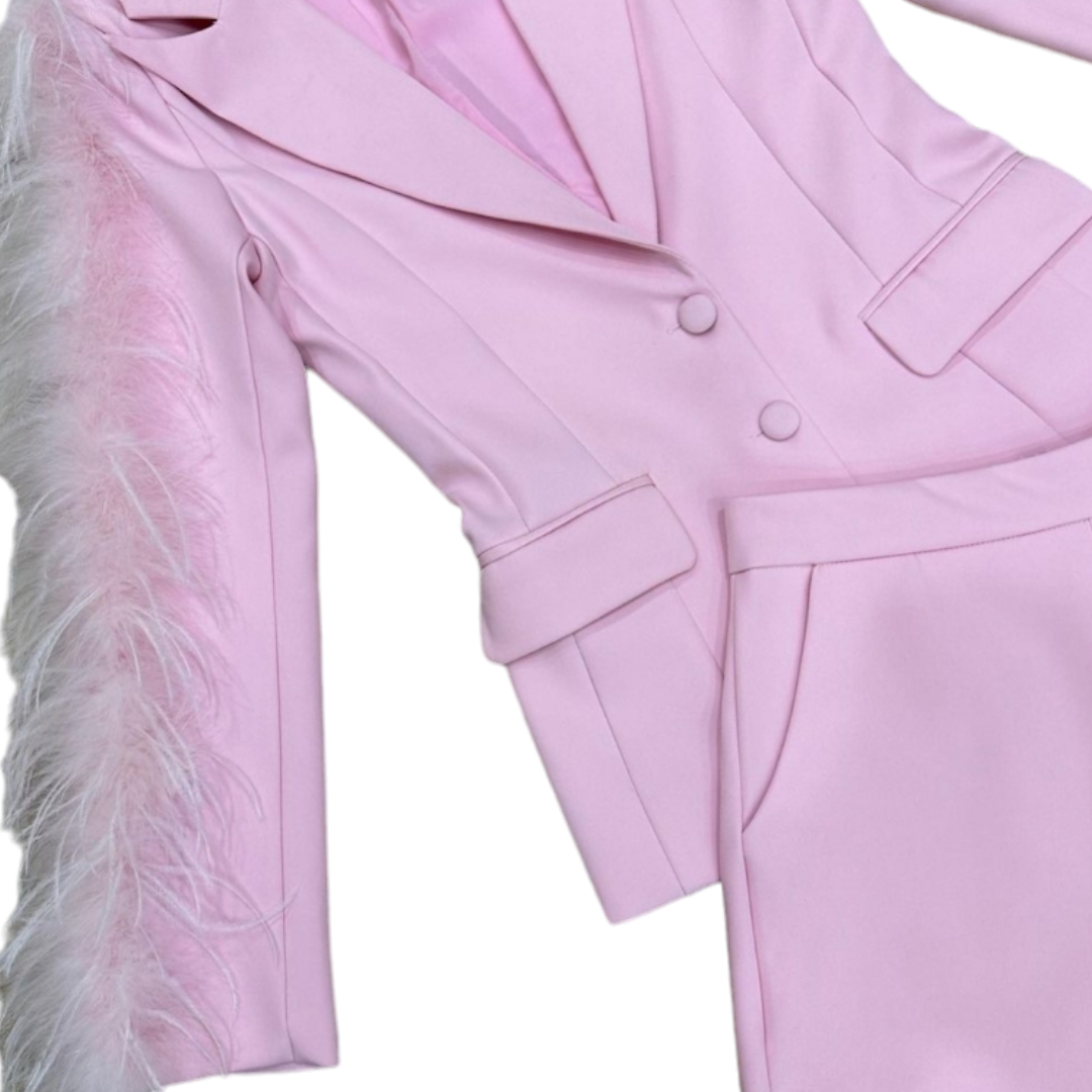 Pink Feather Shorts Suit