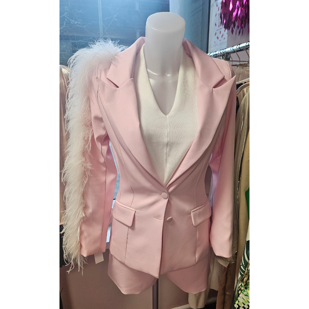 Pink Feather Shorts Suit