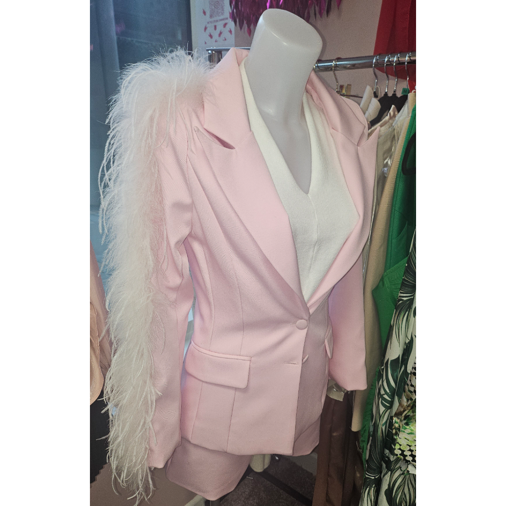 Pink Feather Shorts Suit
