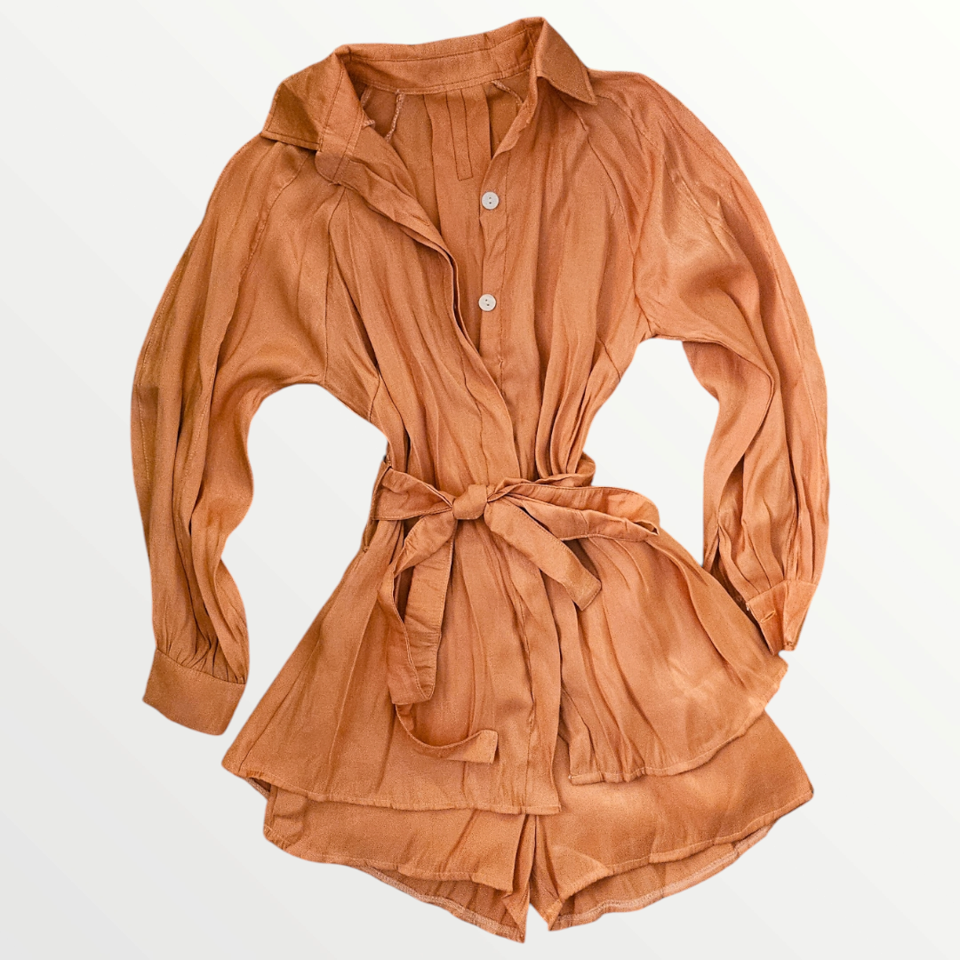 Orange Shimmer Shorts Set