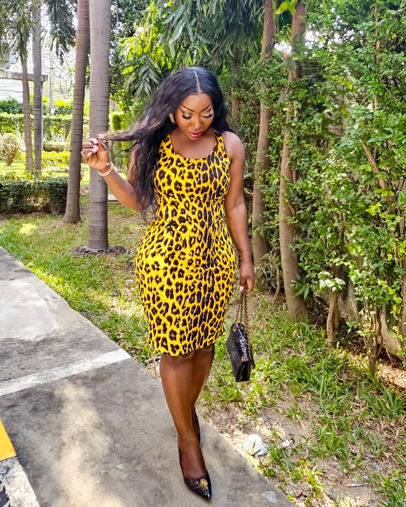 Custom Cut Yellow Leopard Print Bodycon Dress