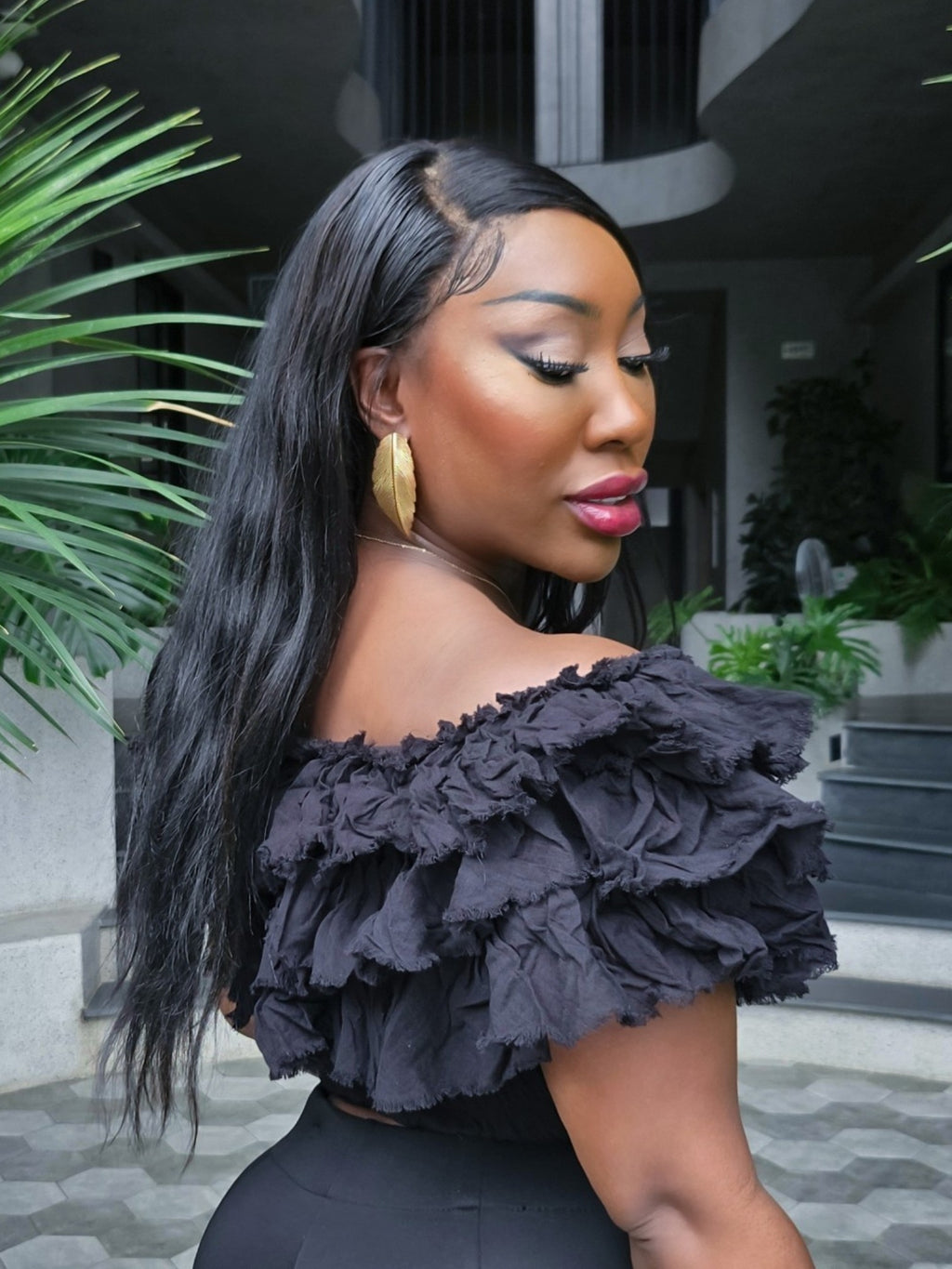 Black Off The Shoulder Ruffle Top