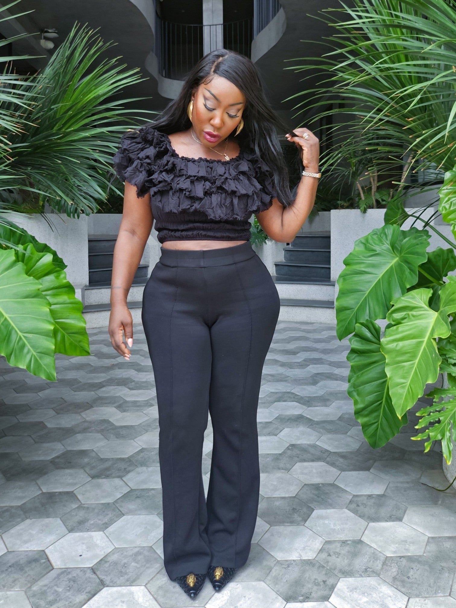 Black Off The Shoulder Ruffle Top