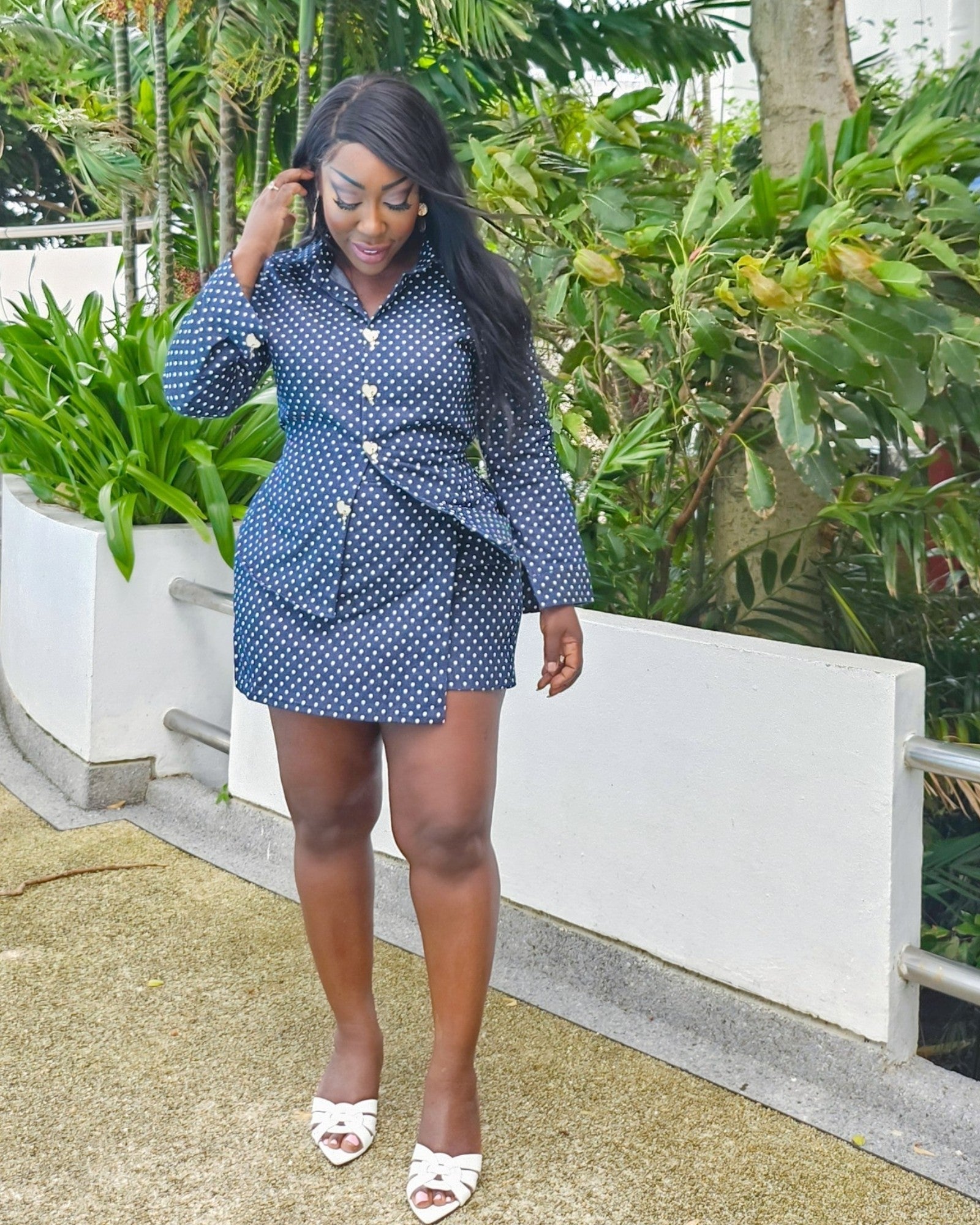Denim Polka Dot Skort