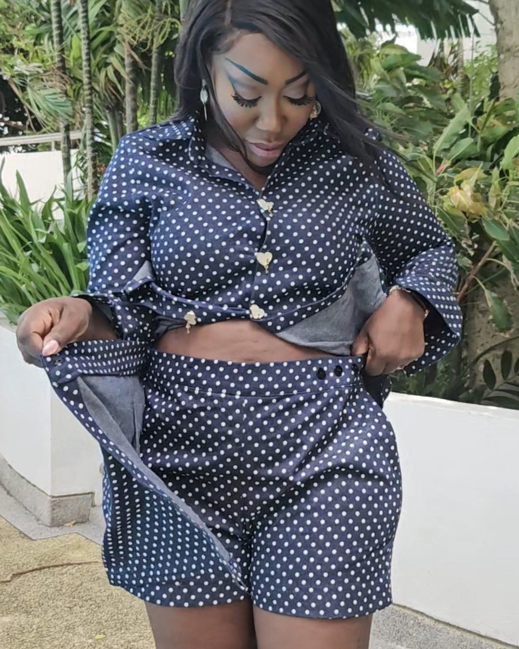 Denim Polka Dot Skort