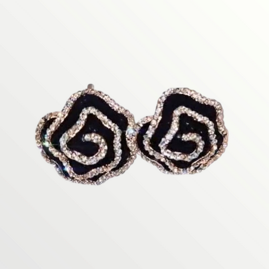Black Diamonte Rosette Earrings