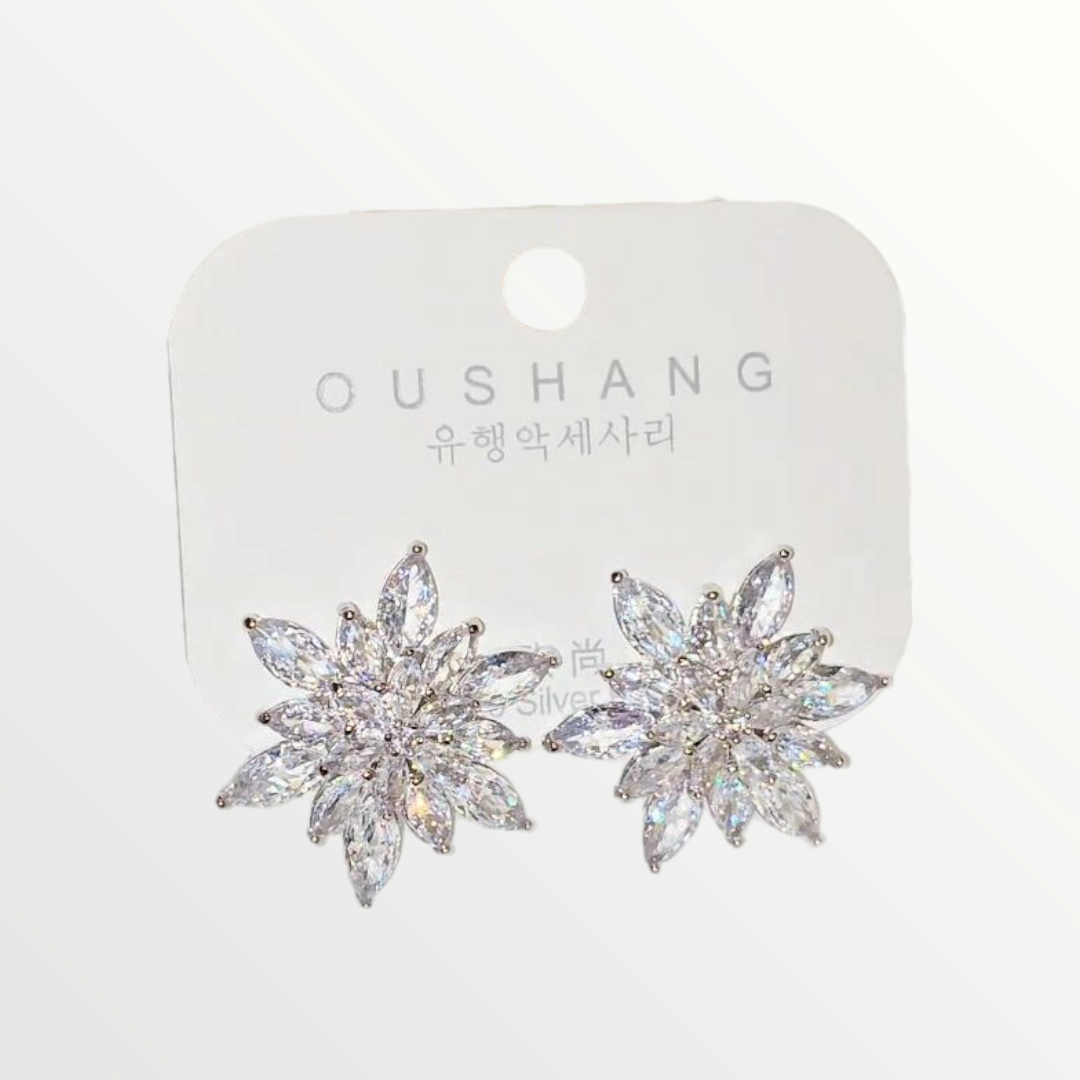 Silver Diamonte Flower Earrings