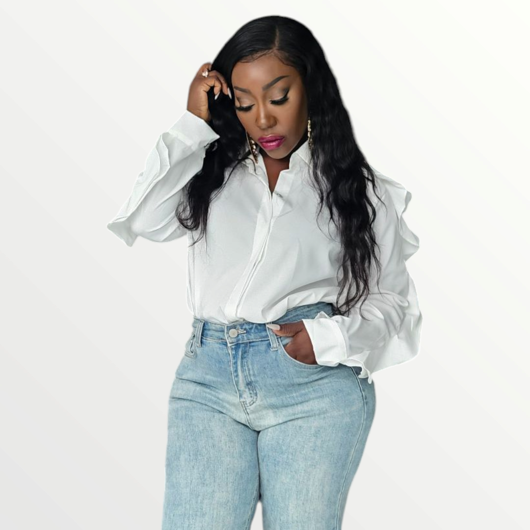 White Ruffle Sleeve Shirt